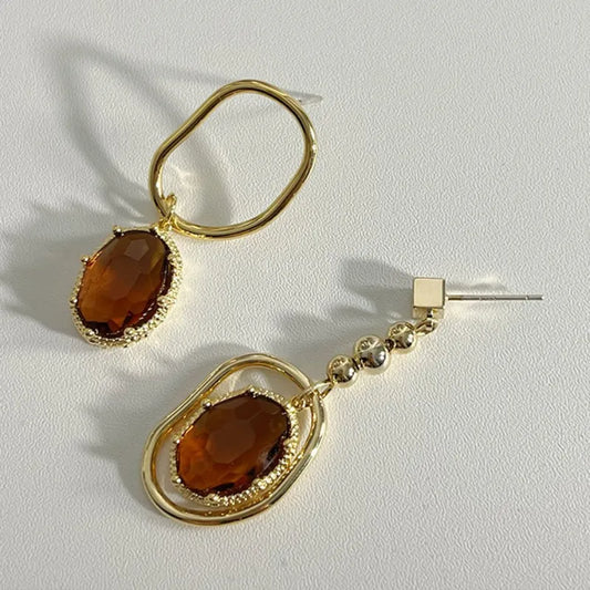 Lavi Asymmetrical Tan Crystal Earrings