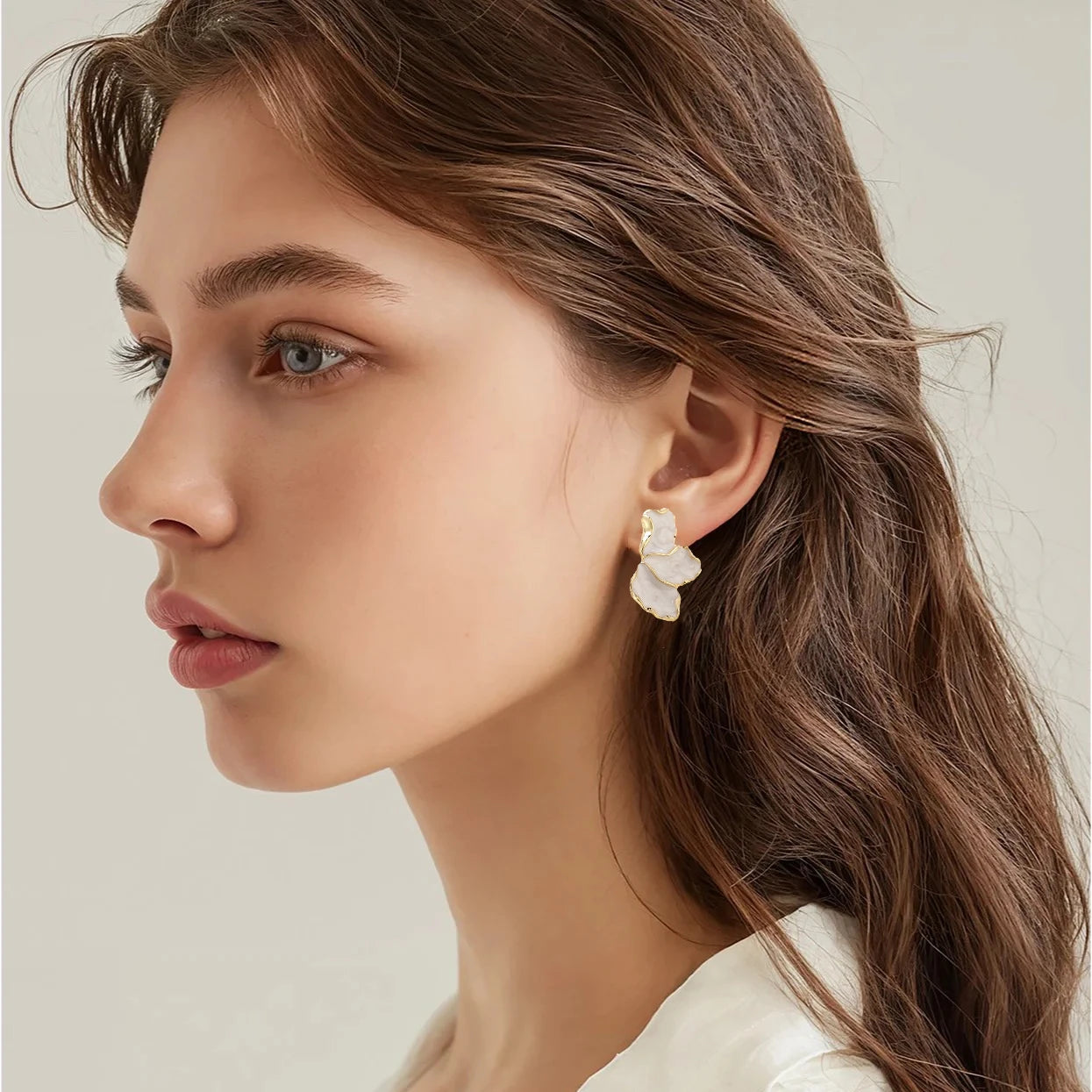 Lavi Cream Enamel Petal Earrings